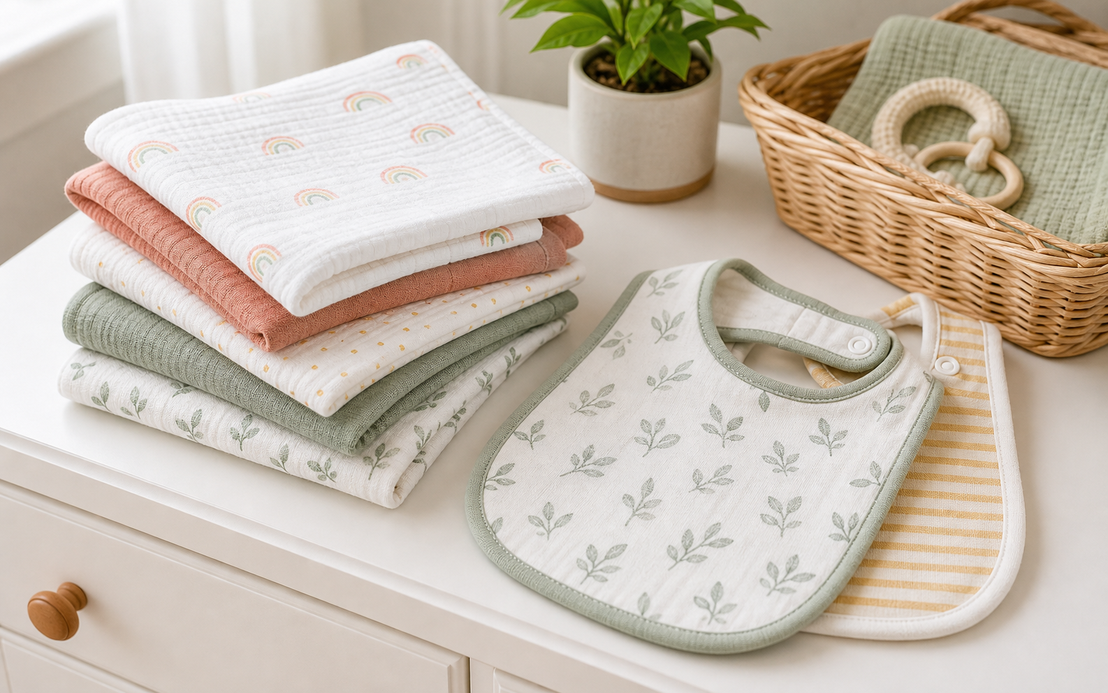 Burp cloths and washable bibs picture