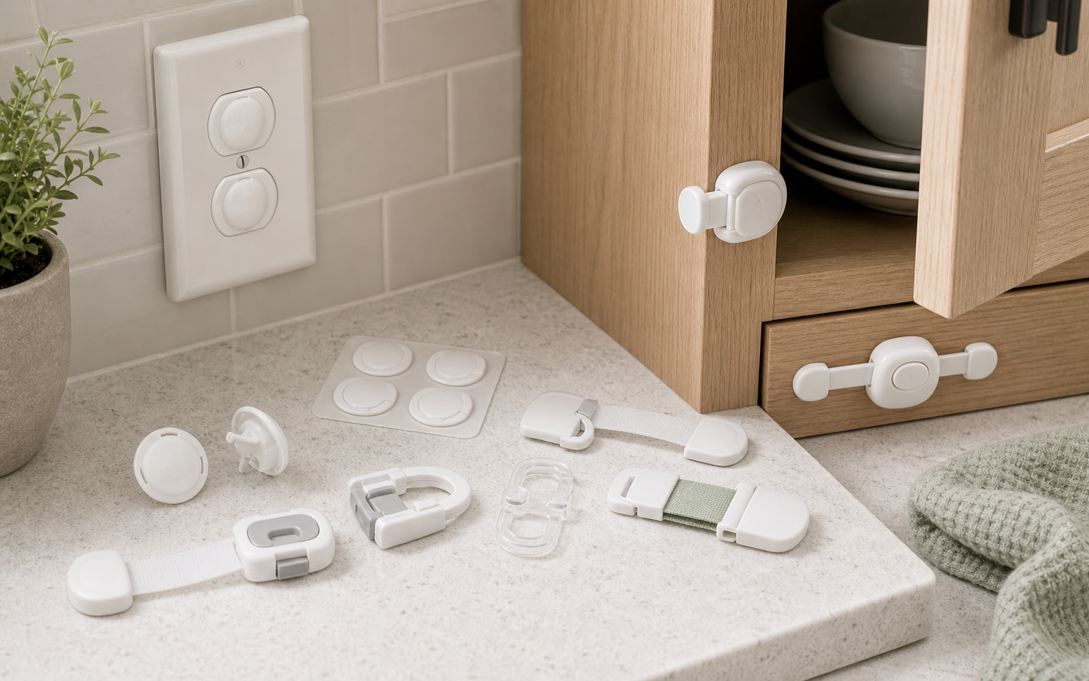 Outlet covers and cabinet locks picture