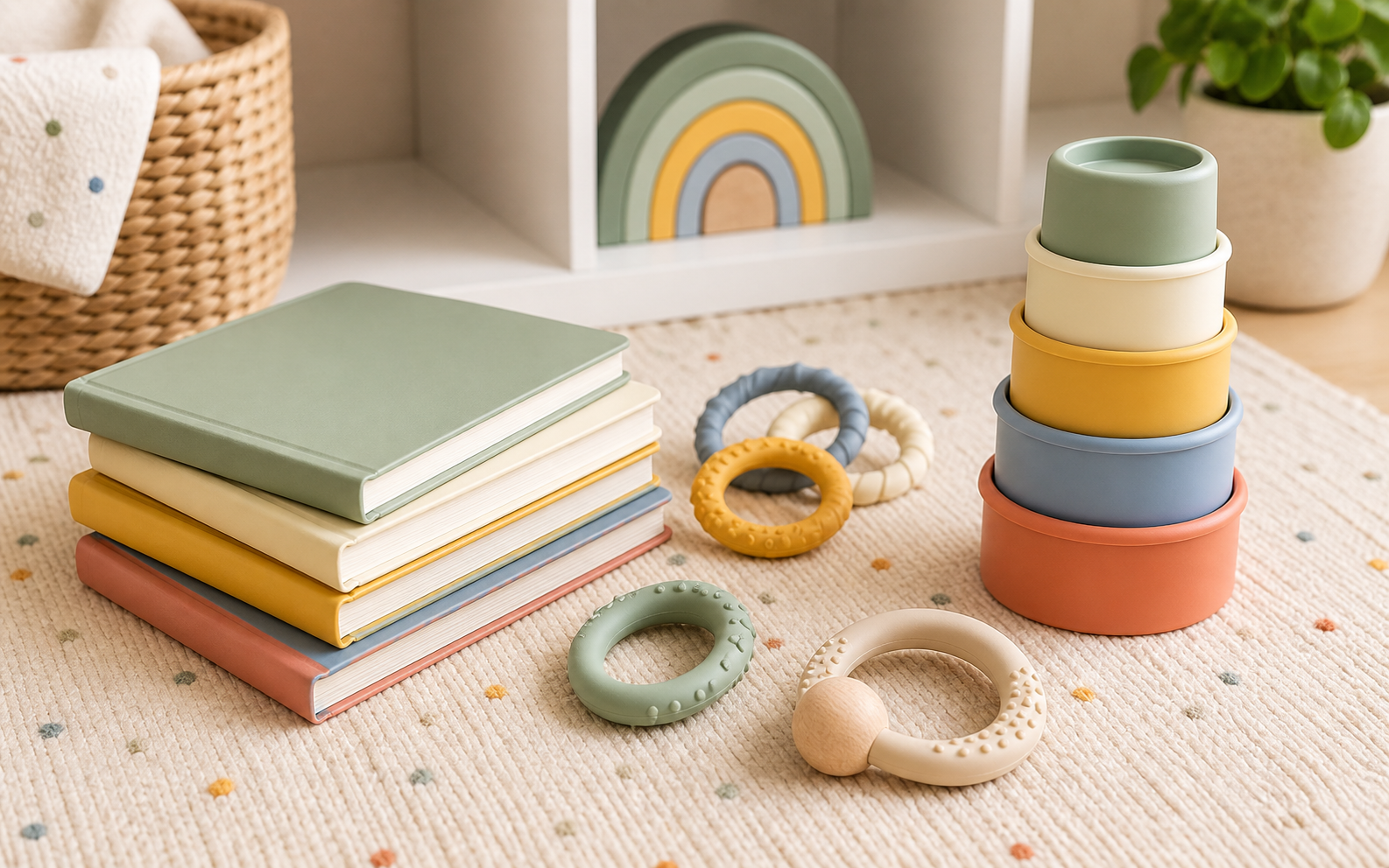 Teethers, board books, and stacking cups picture